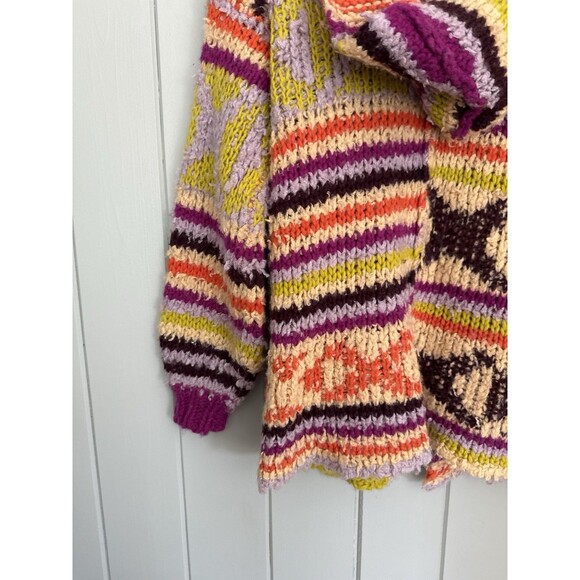 Free People Peggy Cardigan S/M Multicolor Fair Isle Open Front Hooded FLAW - Picture 9 of 9